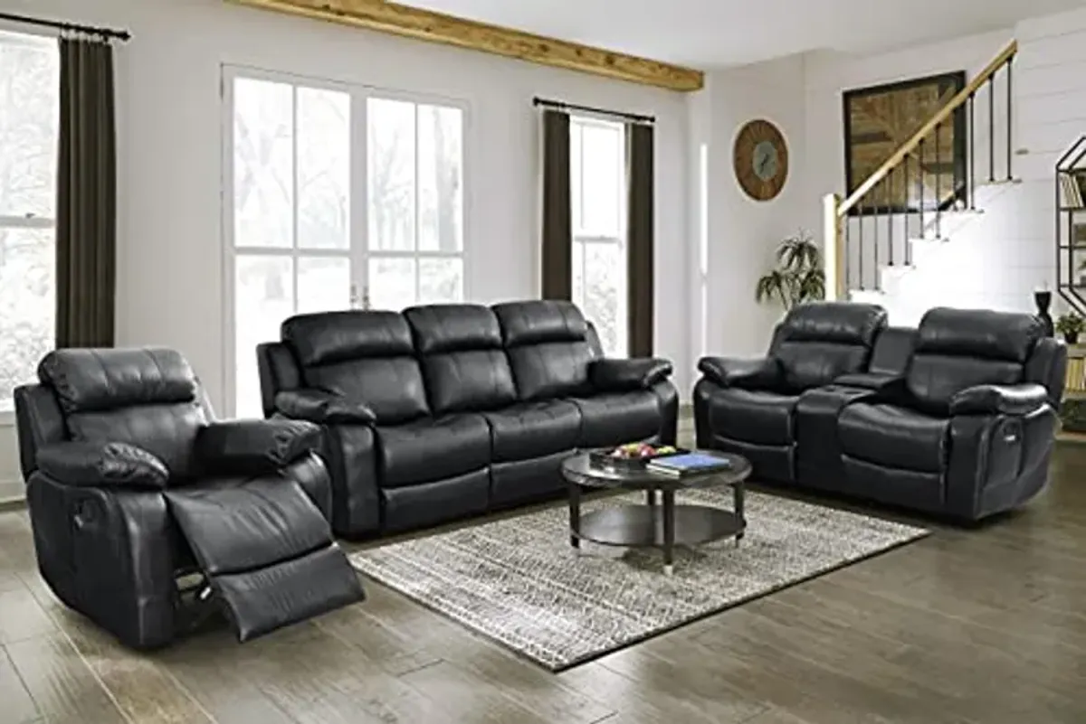 Lexicon Baylands Bonded Leather Double Reclining Sofa with Center Drop-Down Cup Holders, 88" W, Black