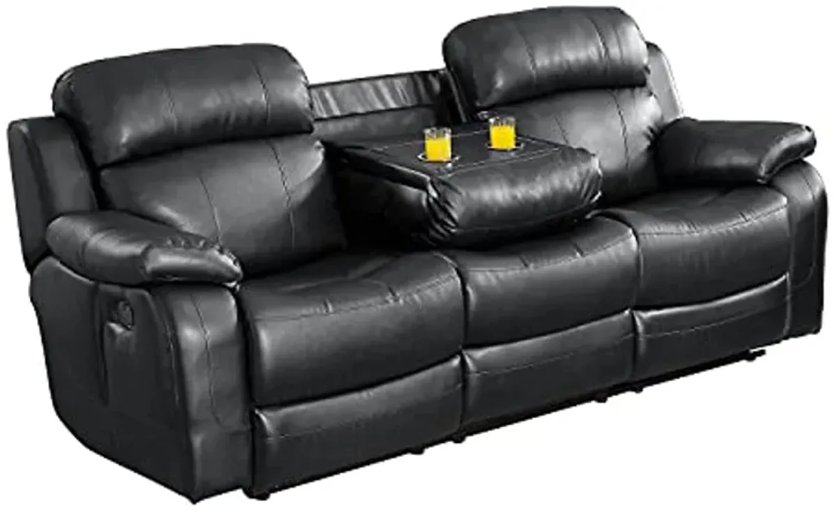 Lexicon Baylands Bonded Leather Double Reclining Sofa with Center Drop-Down Cup Holders, 88" W, Black