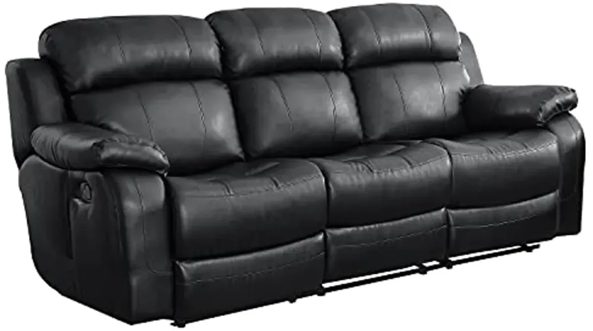 Lexicon Baylands Bonded Leather Double Reclining Sofa with Center Drop-Down Cup Holders, 88" W, Black