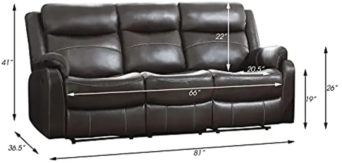 Lexicon Miramar 3-Piece Polished Microfiber Lay Flat Reclining Living Room Sofa Set, Dark Brown