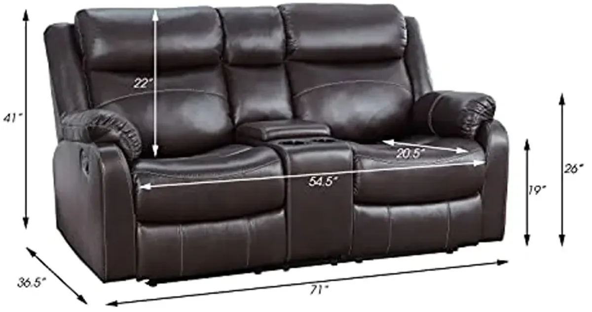 Lexicon Miramar 3-Piece Polished Microfiber Lay Flat Reclining Living Room Sofa Set, Dark Brown