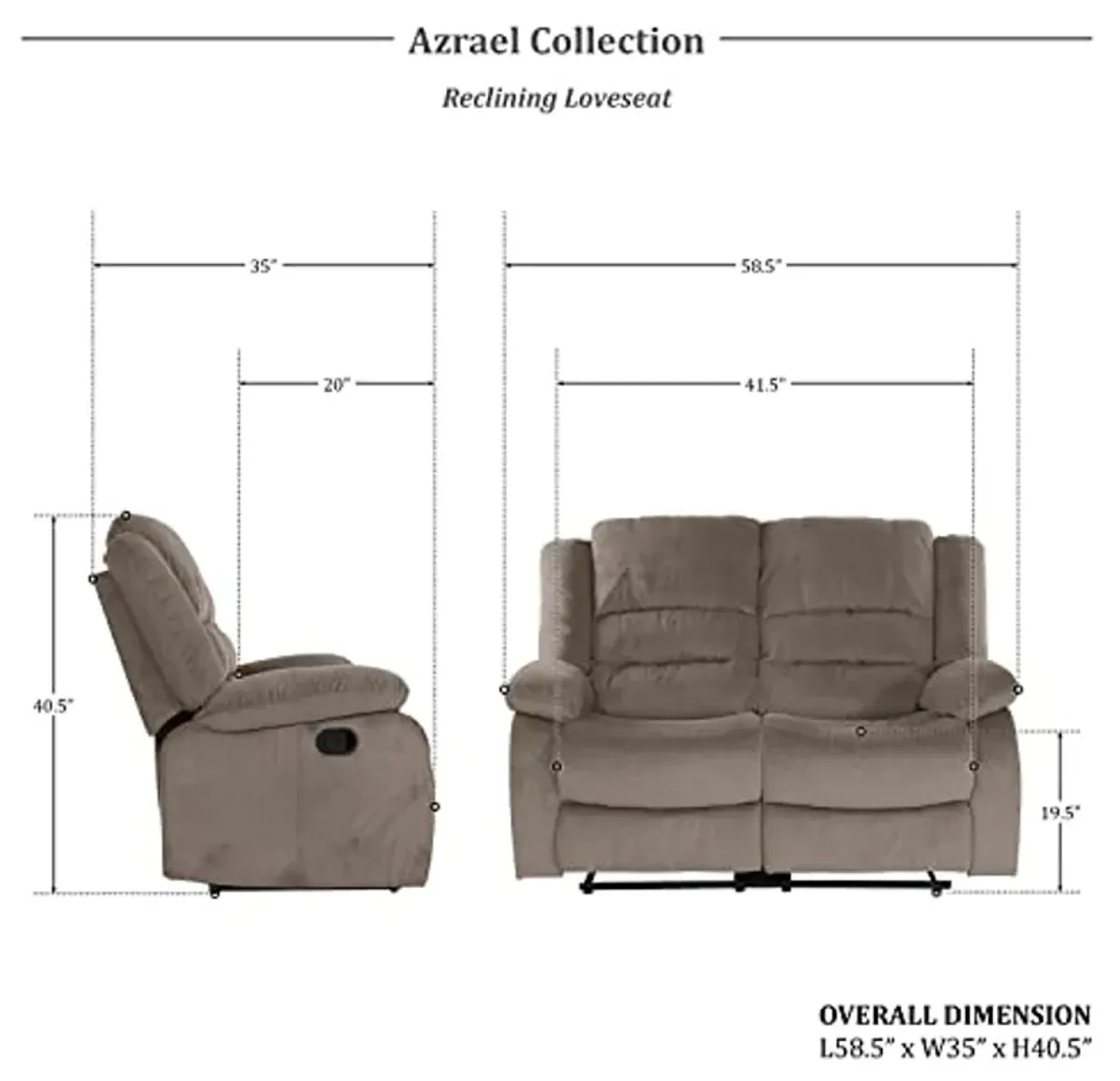 Lexicon Azrael 2-Piece Fabric Manual Reclining Living Room Sofa Set, Chocolate