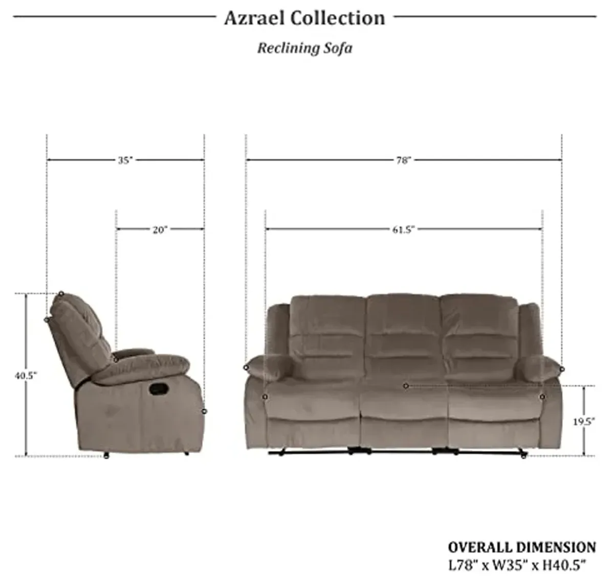 Lexicon Azrael 2-Piece Fabric Manual Reclining Living Room Sofa Set, Chocolate