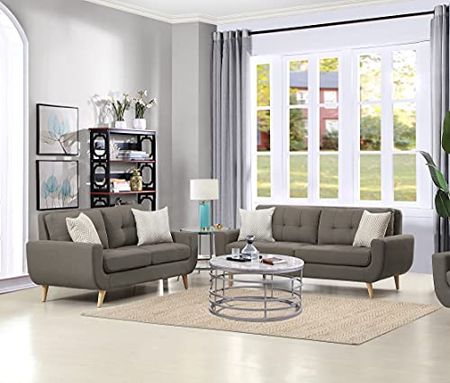 Lexicon Mckinley 2-Piece Tufted Fabric Living Room Sofa Set, Gray