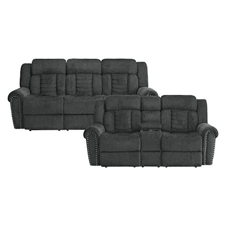 Lexicon Huddart 2-Piece Fabric Manual Reclining Living Room Sofa Set, Charcoal Gray