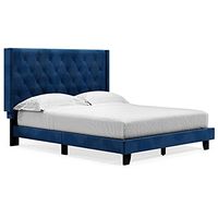 Signature Design by Ashley Vintasso Low Profile Tufted Upholstered Bed Frame, Queen, Blue