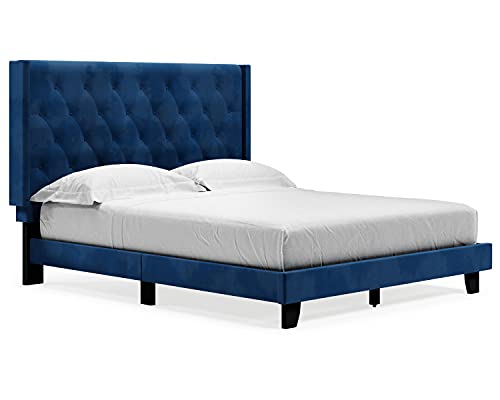 Signature Design by Ashley Vintasso Low Profile Tufted Upholstered Bed Frame, Queen, Blue