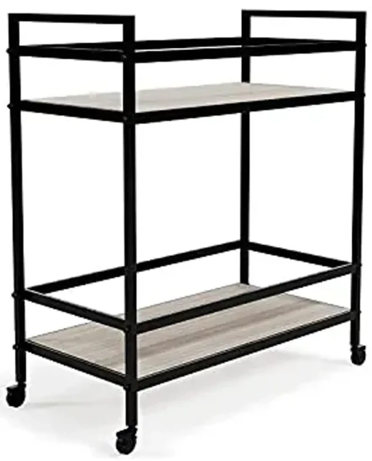 Signature Design by Ashley Waylowe Contemporary Rolling Bar Cart with 2 Shelves, Black & Tan