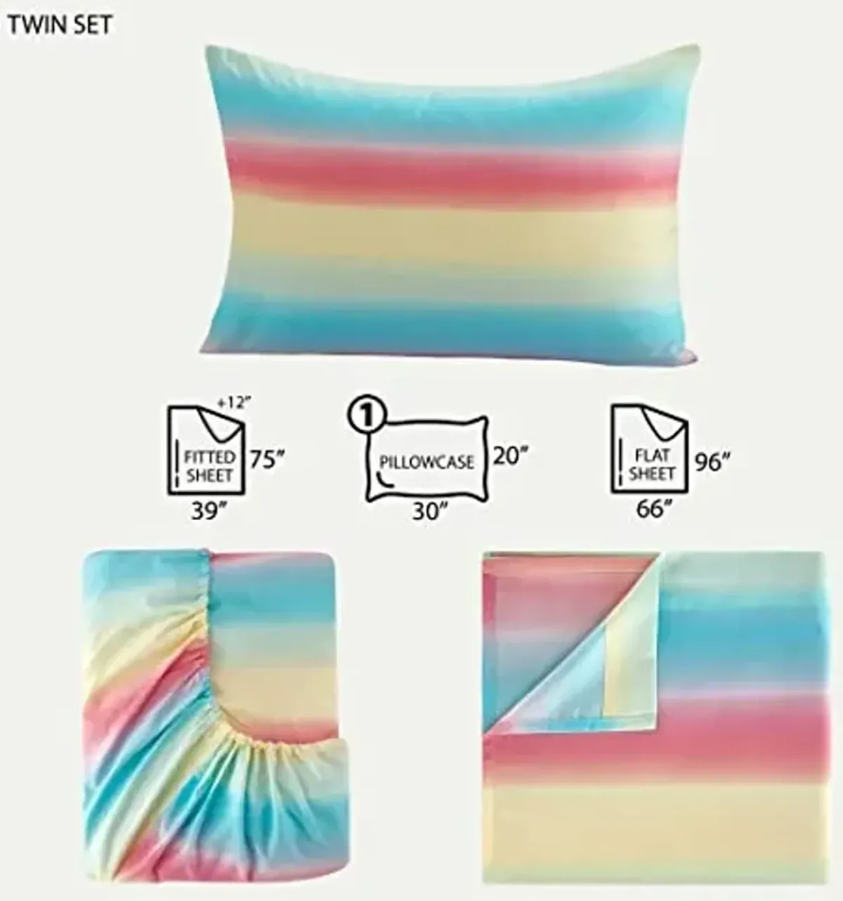 Heritage Kids 3-Piece Twin Sheet Set,Rainbow Ombre Print,Includes Fitted Sheet, Flat Sheet & Pillowcase, Soft Microfiber Bedding for Kids,Multicolor