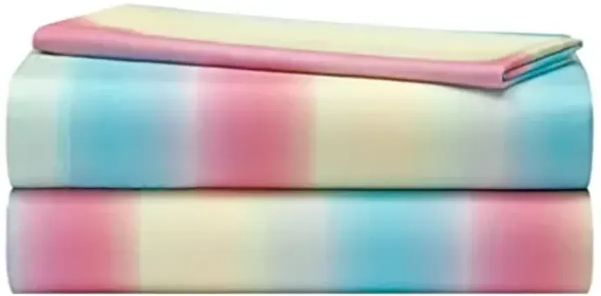Heritage Kids 3-Piece Twin Sheet Set,Rainbow Ombre Print,Includes Fitted Sheet, Flat Sheet & Pillowcase, Soft Microfiber Bedding for Kids,Multicolor