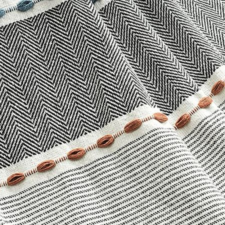 Lush Decor Herringbone Stripe Yarn Dyed Cotton Woven Tassel Blanket, 60" x 50", Black