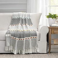 Lush Decor Herringbone Stripe Yarn Dyed Cotton Woven Tassel Blanket, 60" x 50", Black