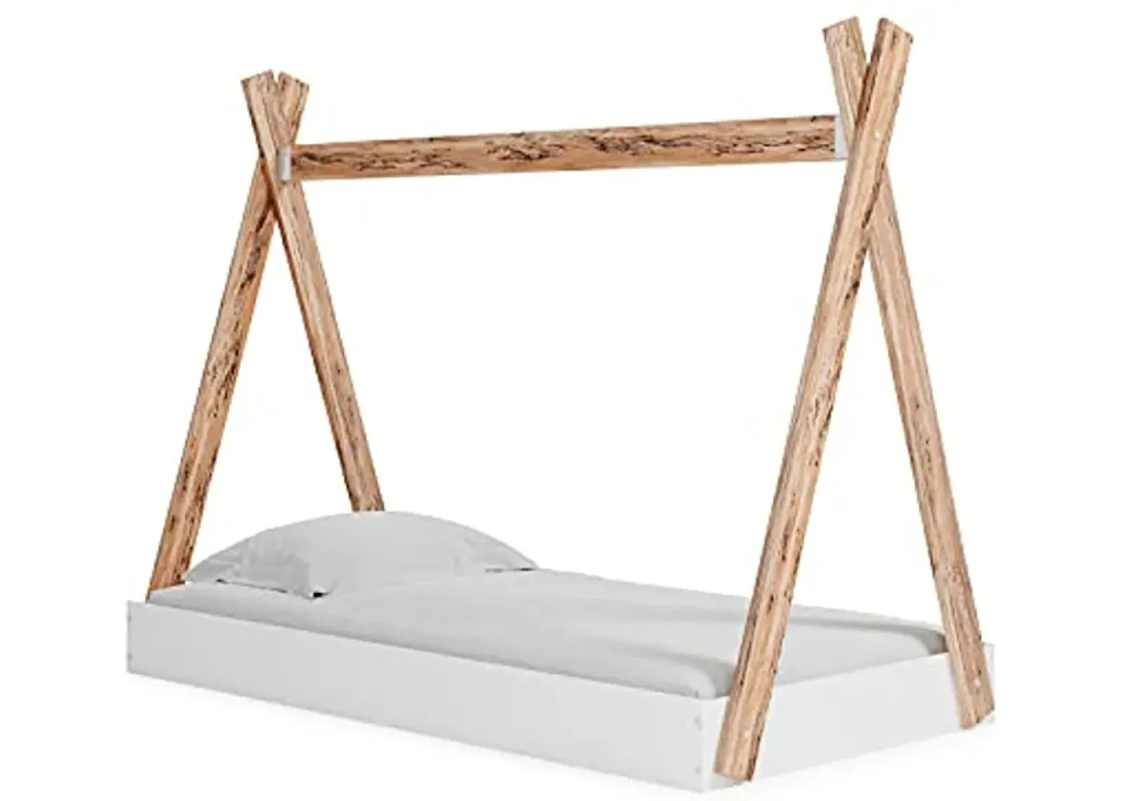 Signature Design by Ashley Piperton Modern Youth/Toddler Floor Tent Bed Frame, Full, Natural Wood & White