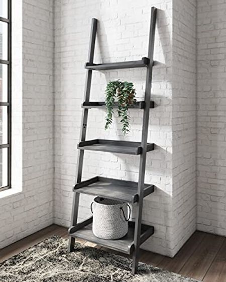 Signature Design by Ashley Yarlow Industrial 70" 5-Tier Leaning Ladder Bookcase, Black