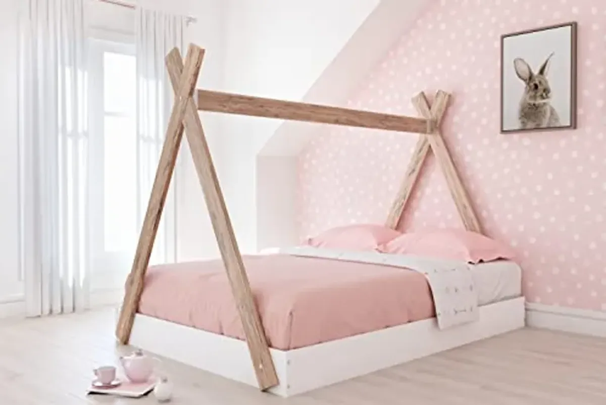 Signature Design by Ashley Piperton Contemporary Youth/Toddler Floor Tent Bed Frame, Full, Natural Wood & White