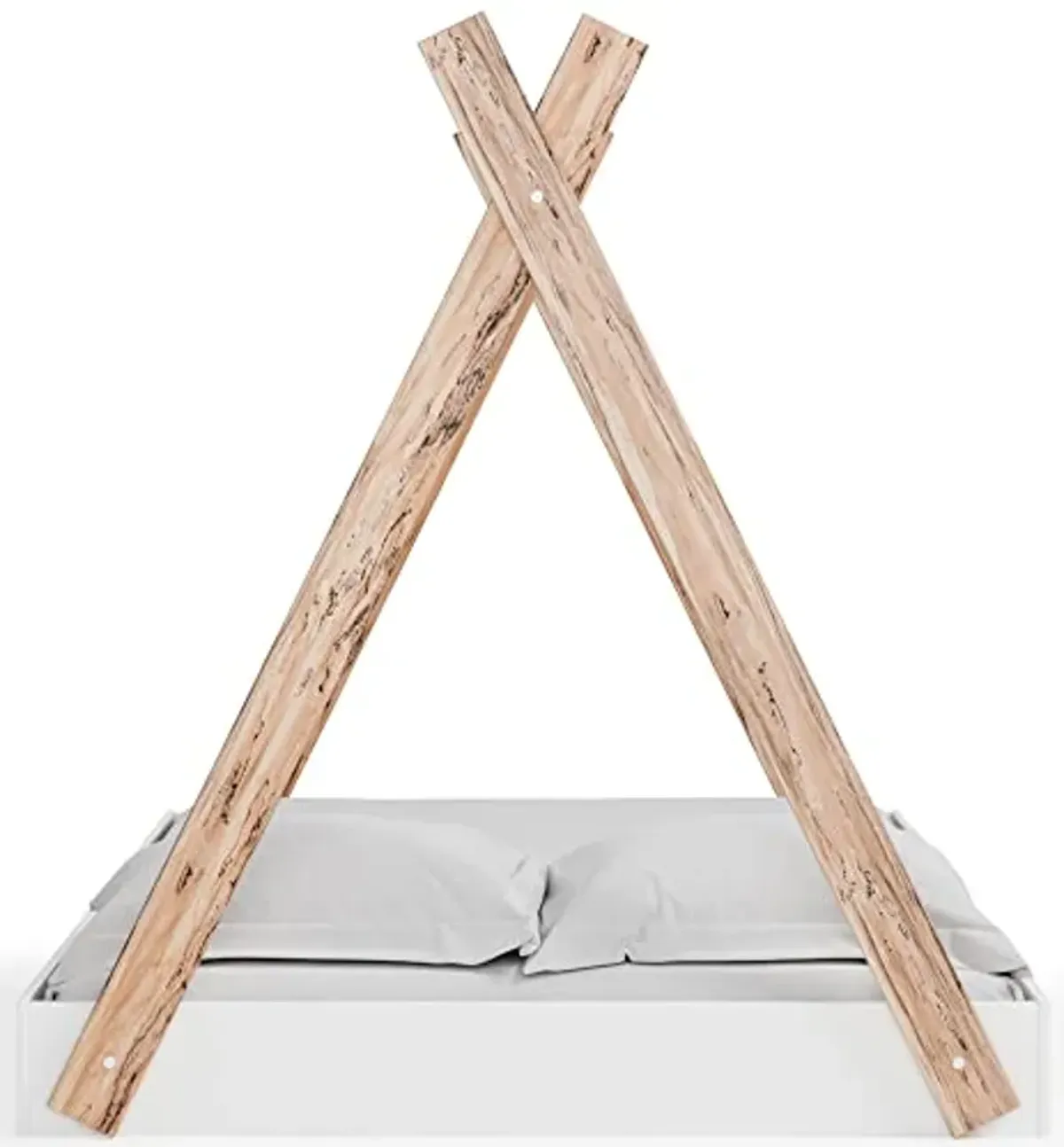 Signature Design by Ashley Piperton Contemporary Youth/Toddler Floor Tent Bed Frame, Full, Natural Wood & White