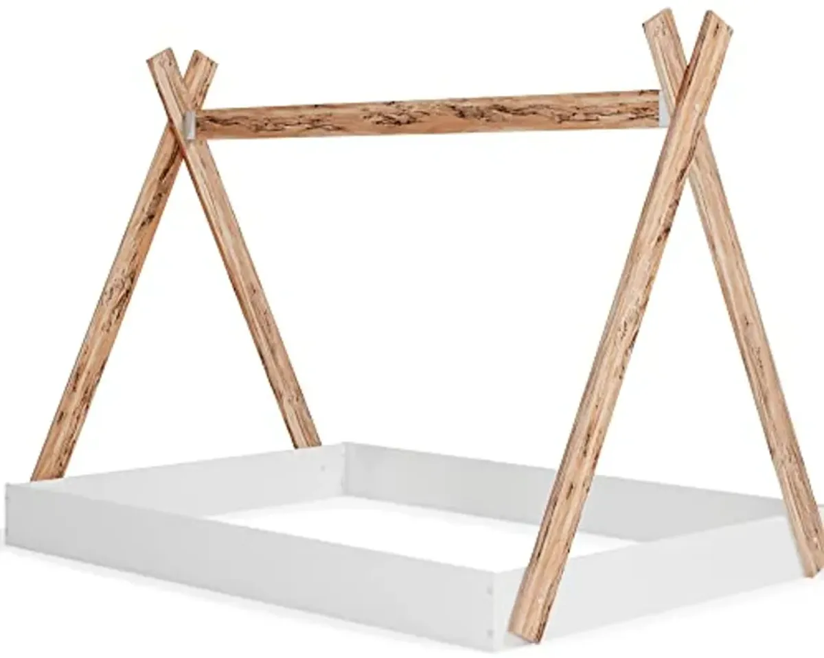 Signature Design by Ashley Piperton Contemporary Youth/Toddler Floor Tent Bed Frame, Full, Natural Wood & White