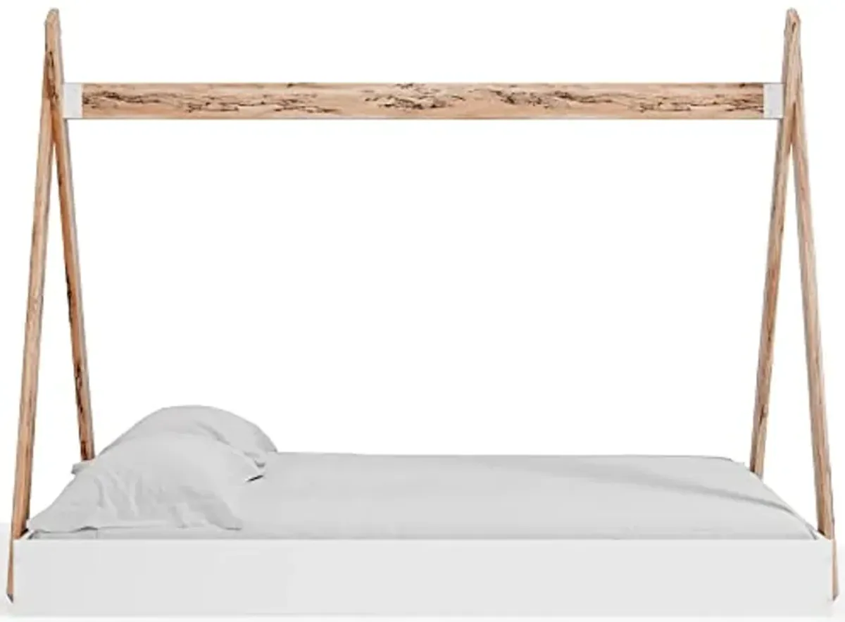 Signature Design by Ashley Piperton Contemporary Youth/Toddler Floor Tent Bed Frame, Full, Natural Wood & White