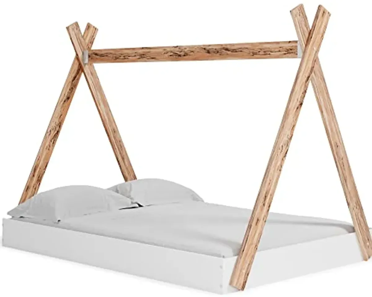 Signature Design by Ashley Piperton Contemporary Youth/Toddler Floor Tent Bed Frame, Full, Natural Wood & White