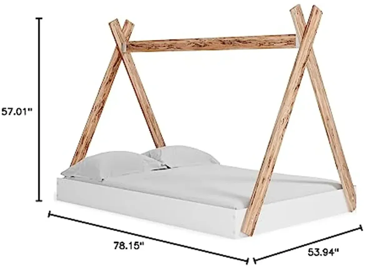 Signature Design by Ashley Piperton Contemporary Youth/Toddler Floor Tent Bed Frame, Full, Natural Wood & White