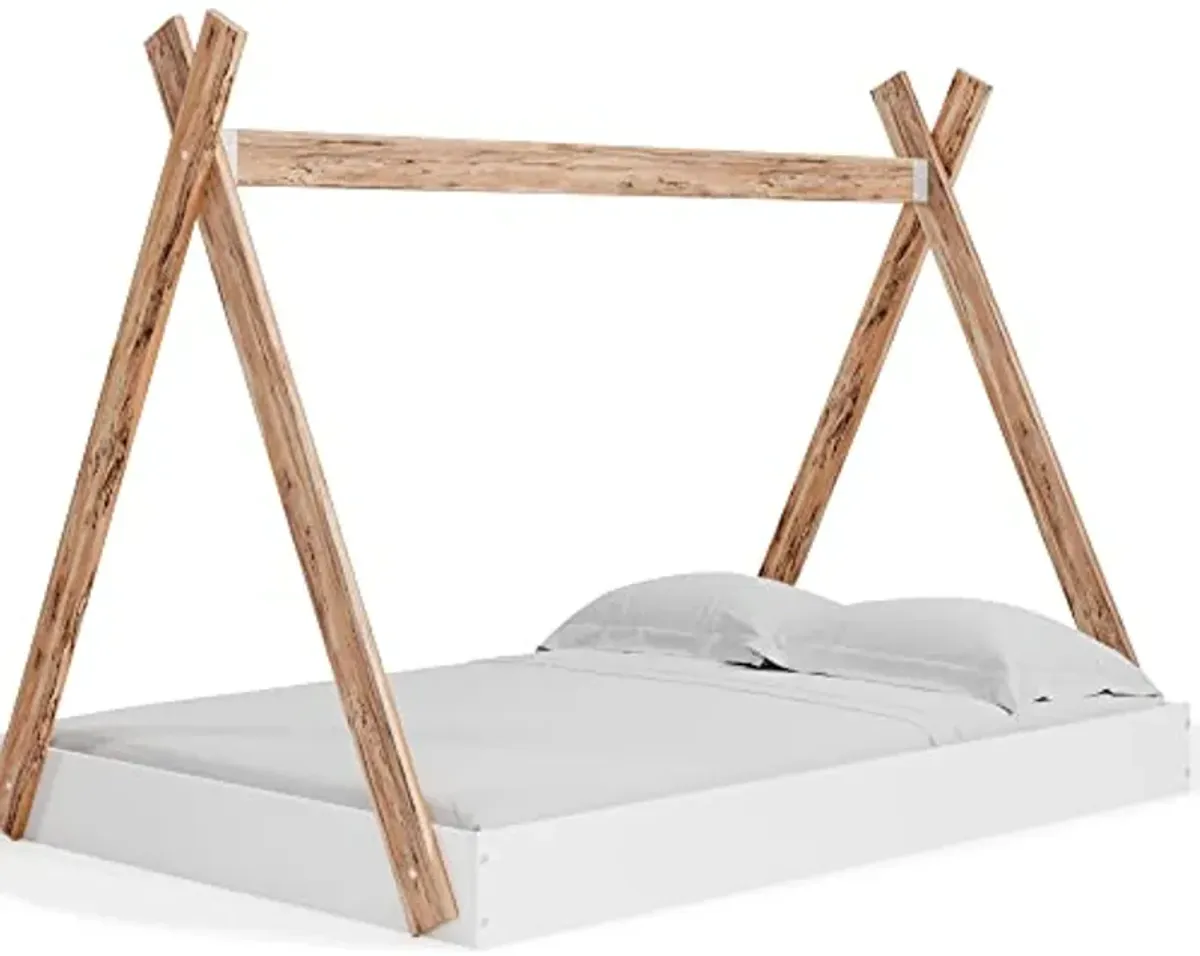 Signature Design by Ashley Piperton Contemporary Youth/Toddler Floor Tent Bed Frame, Full, Natural Wood & White