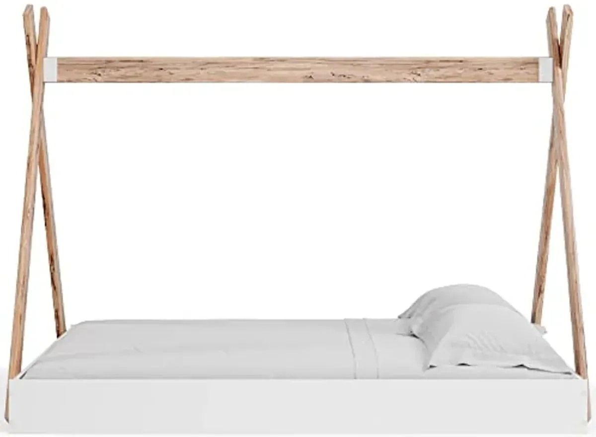 Signature Design by Ashley Piperton Contemporary Youth/Toddler Floor Tent Bed Frame, Full, Natural Wood & White