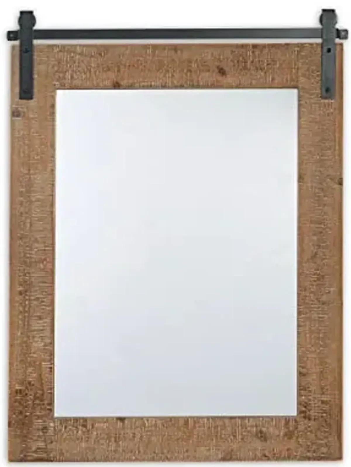 Signature Design by Ashley Lanie Rustic Accent Mirror with Metal Faux Barn Door Track, Brown & Black