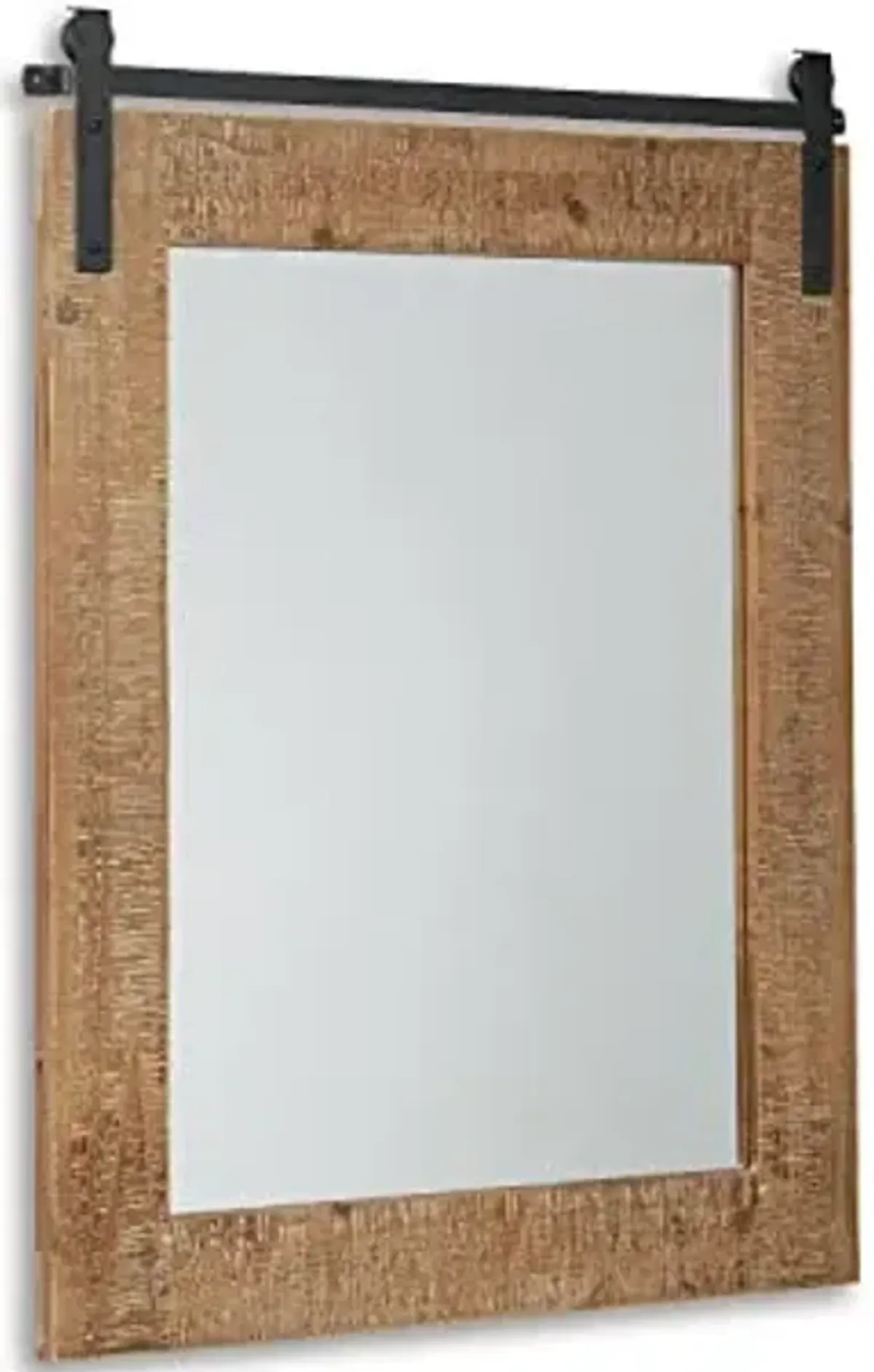 Signature Design by Ashley Lanie Rustic Accent Mirror with Metal Faux Barn Door Track, Brown & Black