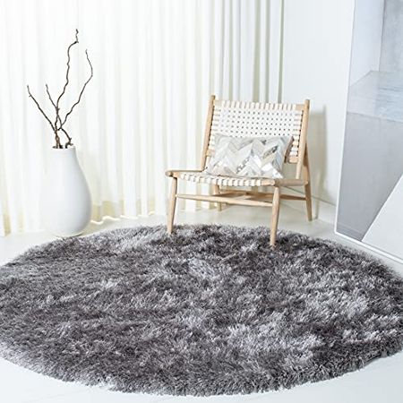SAFAVIEH Vegas Shag Collection 3' Round Grey VGS868F Solid 3.15-inch Extra Thick Living Room Dining Bedroom Foyer Area Rug