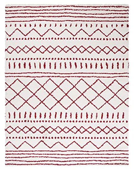 SAFAVIEH Arizona Shag Collection 9' x 12' Ivory/Red ASG741P Moroccan Non-Shedding 1.6-inch Thick Living Room Dining Bedroom Area Rug