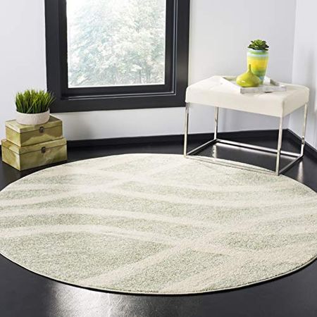 SAFAVIEH Adirondack Collection 5' Round Sage/Cream ADR125X Modern Wave Distressed Non-Shedding Living Room Dining Bedroom Foyer Area Rug