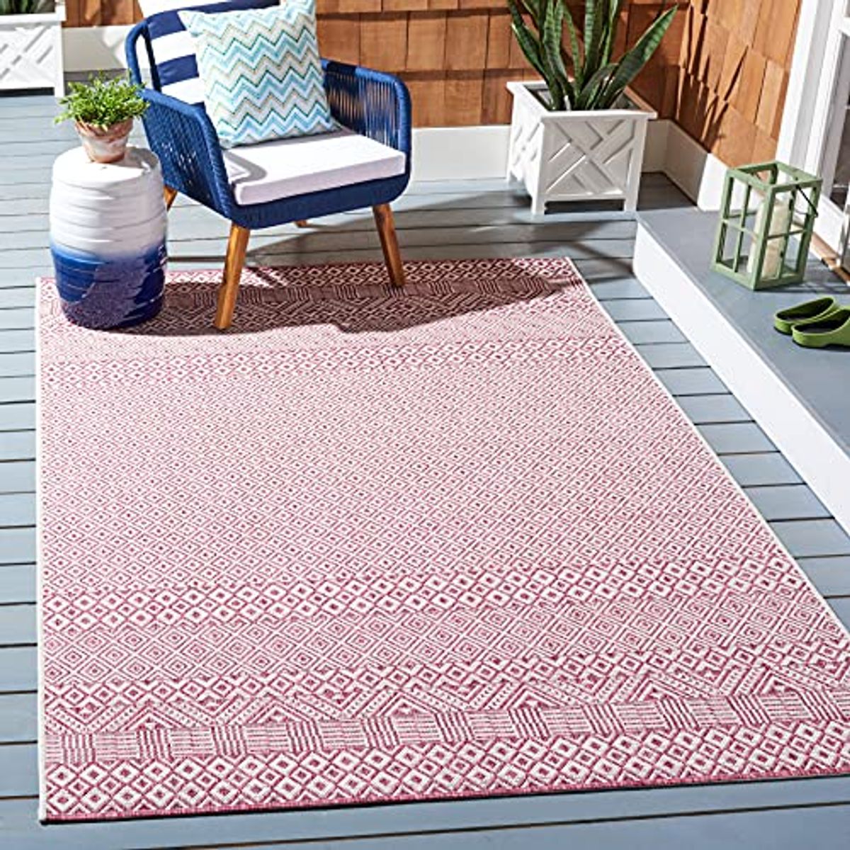 SAFAVIEH Courtyard Collection 5'3" x 7'7" Ivory/Red CY8235 Indoor/ Outside Waterproof Easy cleansingPatio Backyard Mudroom Area Mat