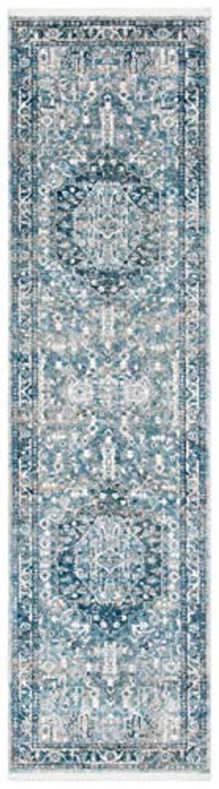 SAFAVIEH Victoria Collection 2'2" x 6' Blue/Grey VIC933F Vintage Oriental Medallion Distressed Non-Shedding Living Room Entryway Hallway Bedroom Foyer Accent Runner Rug