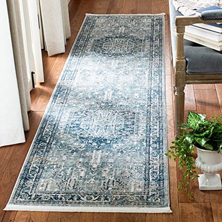 SAFAVIEH Victoria Collection 2'2" x 6' Blue/Grey VIC933F Vintage Oriental Medallion Distressed Non-Shedding Living Room Entryway Hallway Bedroom Foyer Accent Runner Rug