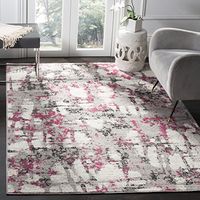 SAFAVIEH Skyler Collection 4' Square Grey/Pink SKY193P Modern Abstract Non-Shedding Living Room Dining Bedroom Area Rug