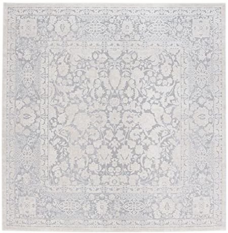 SAFAVIEH Reflection Collection 3' Square Light Grey/Cream RFT667C Boho Tribal Distressed Living Room Bedroom Entryway Accent Rug