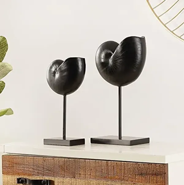 SAFAVIEH Home Collection Resi Modern Black Snail Shell Table Decor (Set of 2) RDC1204A-SET2