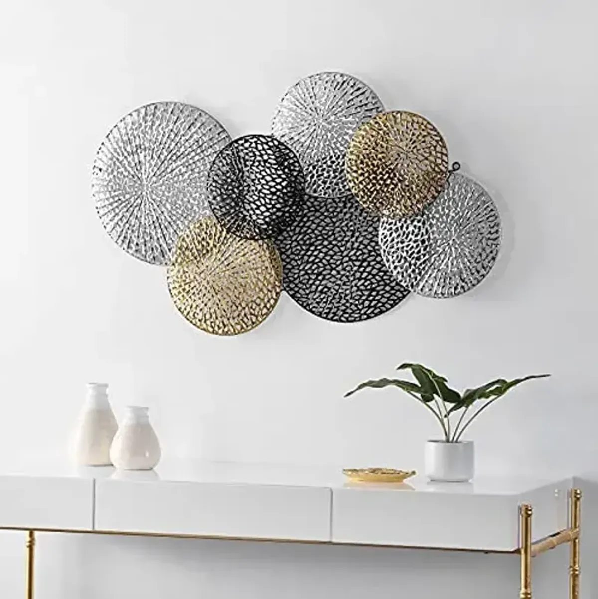 SAFAVIEH Home Collection Viviette Multicolored Metal Overlapping 7-Disk Wall Decor