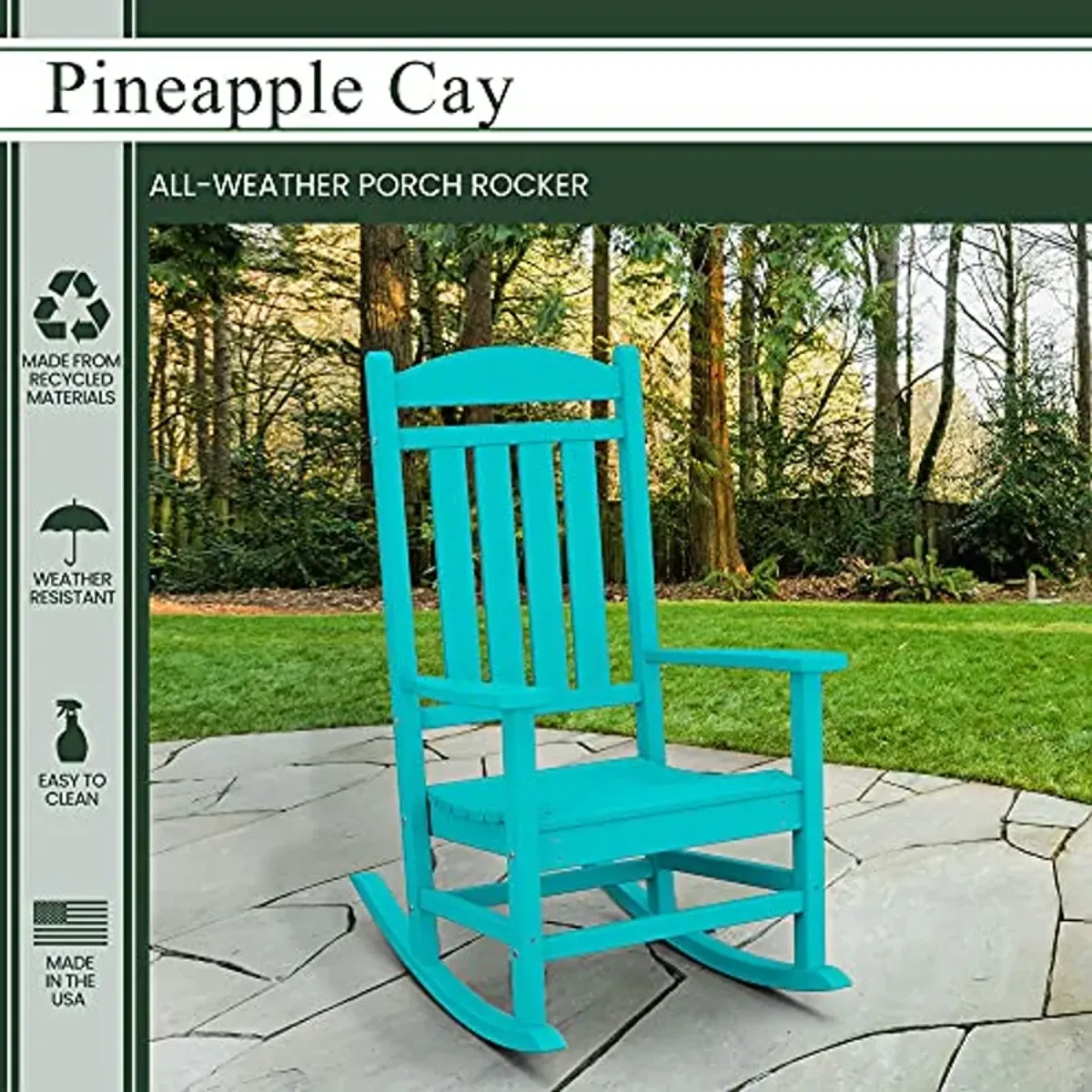 Hanover Weather Pineapple Cay Porch Rocker, 1PC, Aruba Blue