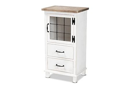 Baxton Studio Faron Classic and Traditional Farmhouse Two-Tone Distressed White and Oak Brown Finished Wood 2-Drawer Storage Cabinet