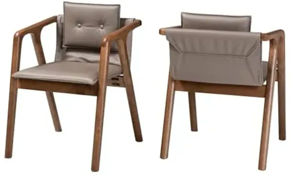 Baxton Studio Marcena Mid-Century Modern Grey Imitation Leather Upholstered and Walnut Brown Finished Wood 2-Piece Dining Chair Set