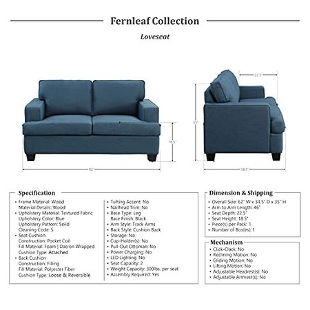 Lexicon Fernleaf 2-Piece Living Room Set, Blue