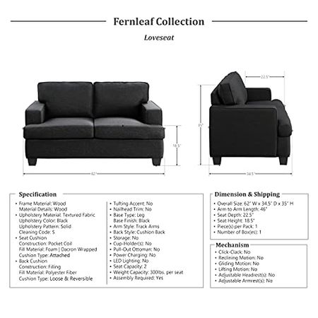 Lexicon Fernleaf 2-Piece Living Room Set, Black