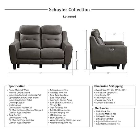 Lexicon Schuyler 2-Piece Power Reclining Living Room Set, Grayish Brown