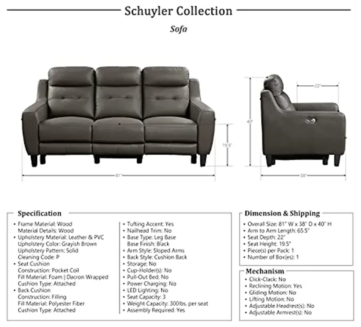 Lexicon Schuyler 2-Piece Power Reclining Living Room Set, Grayish Brown