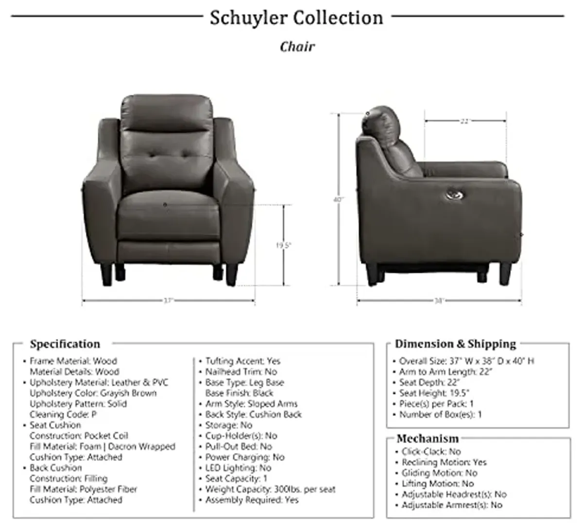 Lexicon Schuyler 3-Piece Power Reclining Living Room Set, Grayish Brown