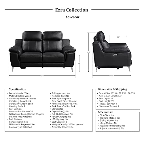 Lexicon Ezra 2-Piece Leather Power Reclining Living Room Set, Black