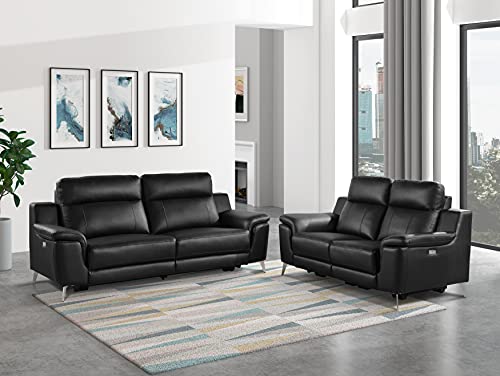 Lexicon Ezra 2-Piece Leather Power Reclining Living Room Set, Black