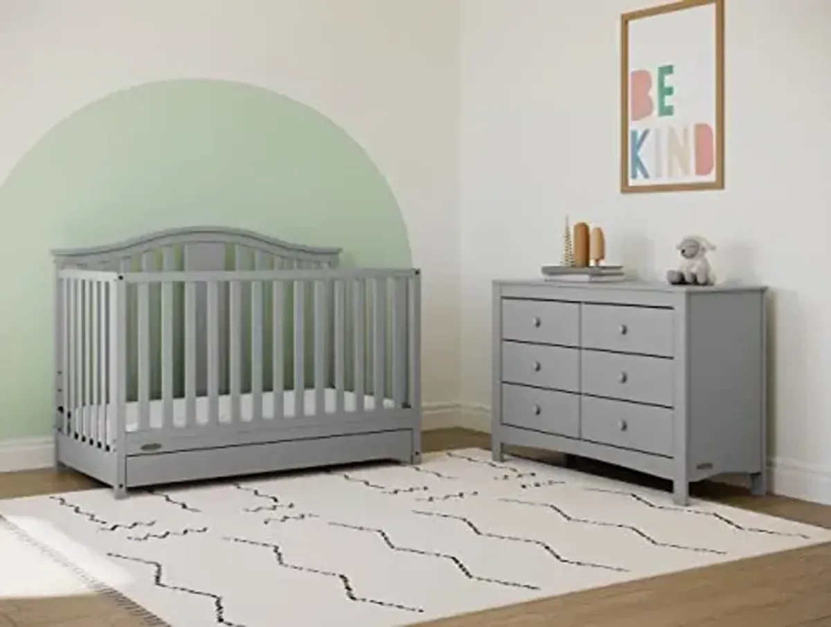 Graco Solano 4-in-1 Convertible Crib with Drawer (Pebble Gray) – GREENGUARD Gold Certified, Includes Full-Size Nursery Storage Drawer