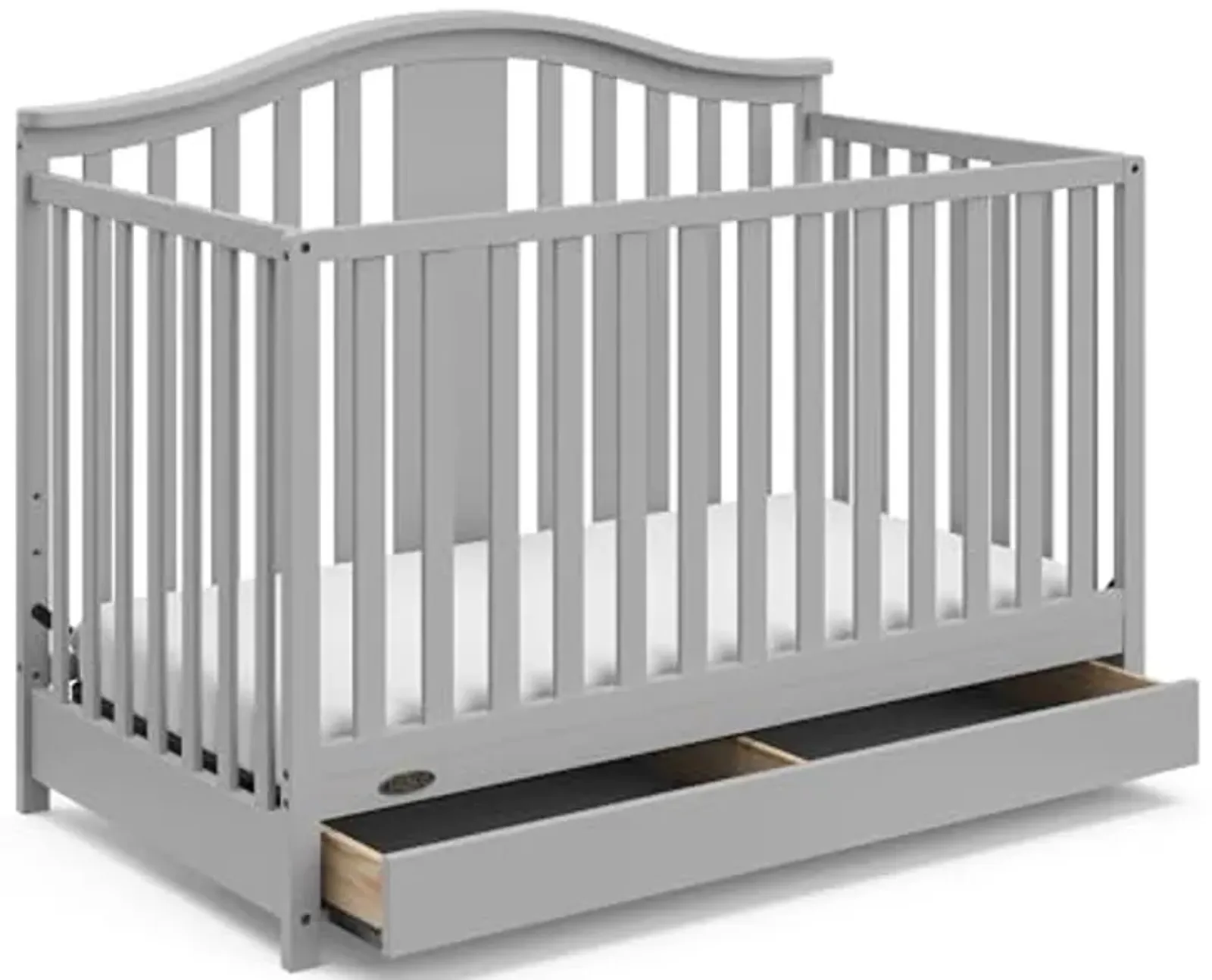 Graco Solano 4-in-1 Convertible Crib with Drawer (Pebble Gray) – GREENGUARD Gold Certified, Crib with Drawer Combo, Includes Full-Size Nursery Storage Drawer, Converts to Toddler Bed and Full-Size Bed